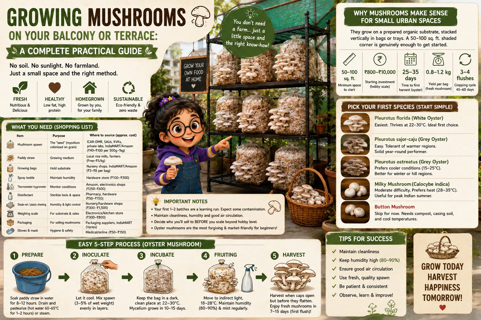 Growing Mushrooms on Your Balcony or Terrace: A Complete Practical Guide